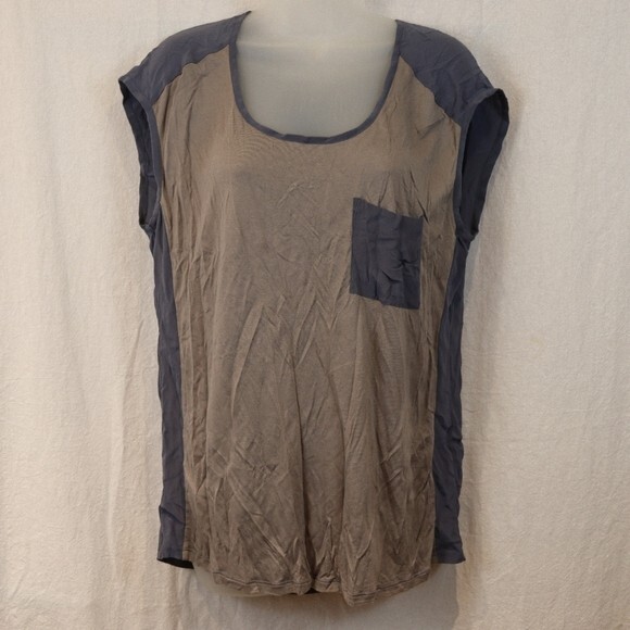 Caslon  Silk Color Block Gray & Blue Sleeveless Pocket Top LG - Picture 9 of 11
